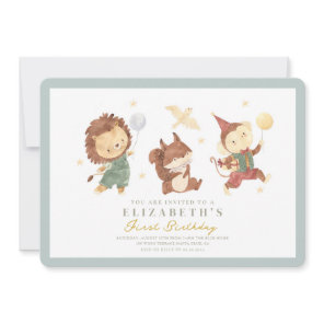 Cute Squirrel ,lion and monkey First Birthday Invitation