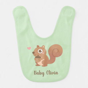 Cute Squirrel Loves Acorn Personalized Baby Bib