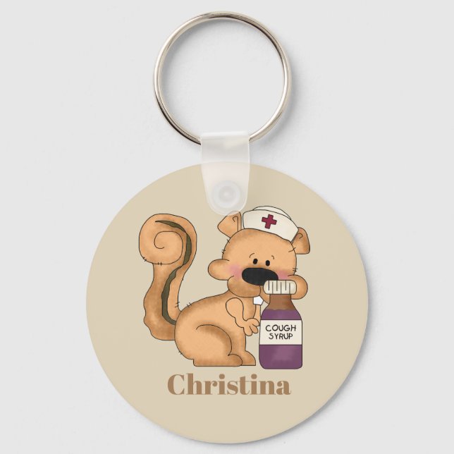Cute squirrel nurse add name keychain (Front)