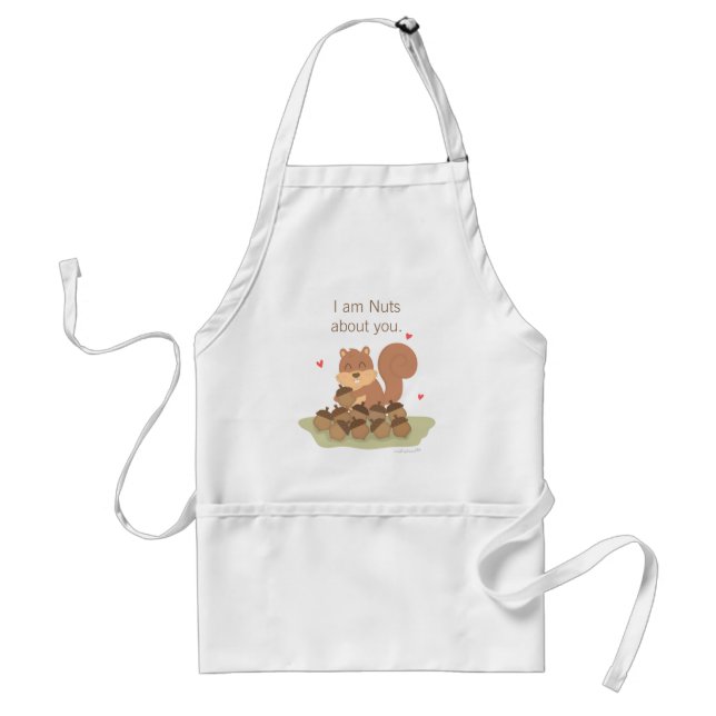 Cute Squirrel, Nuts About You, Love Puns Adult Apron (Front)