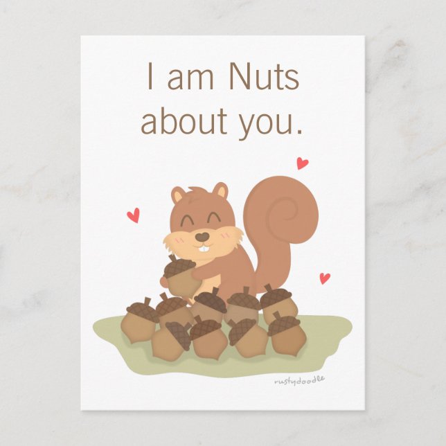 Cute Squirrel Nuts About You Pun Love Humor Postcard (Front)