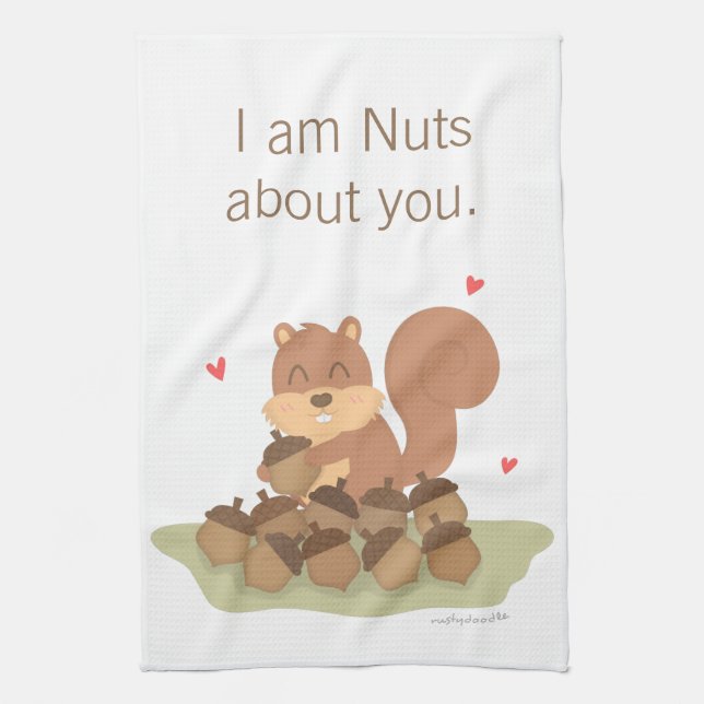 Cute Squirrel Nuts About You Pun Love Humor Towel (Vertical)