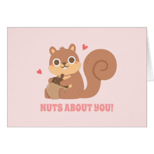 Cute Squirrel Nuts About You Valentines Day Pun Cards