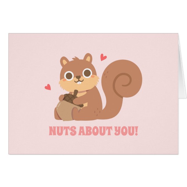 Cute Squirrel Nuts About You Valentines Day Pun Cards (Front Horizontal)