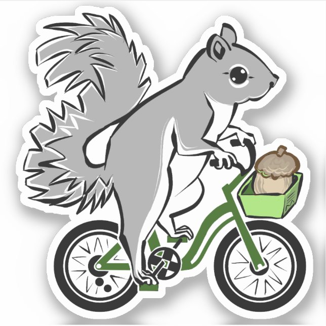 Cute Squirrel On Bicycle Sticker (Front)