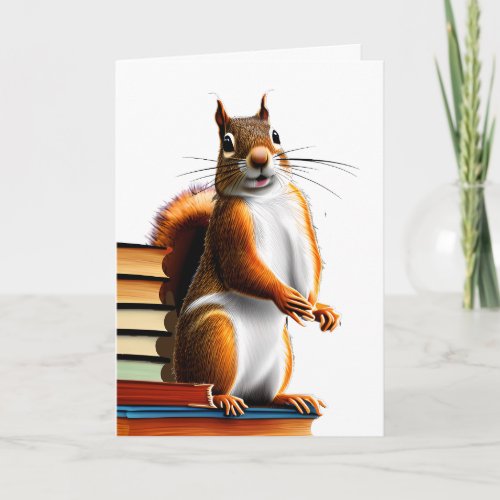 Cute Squirrel on Books Happy Birthday Card