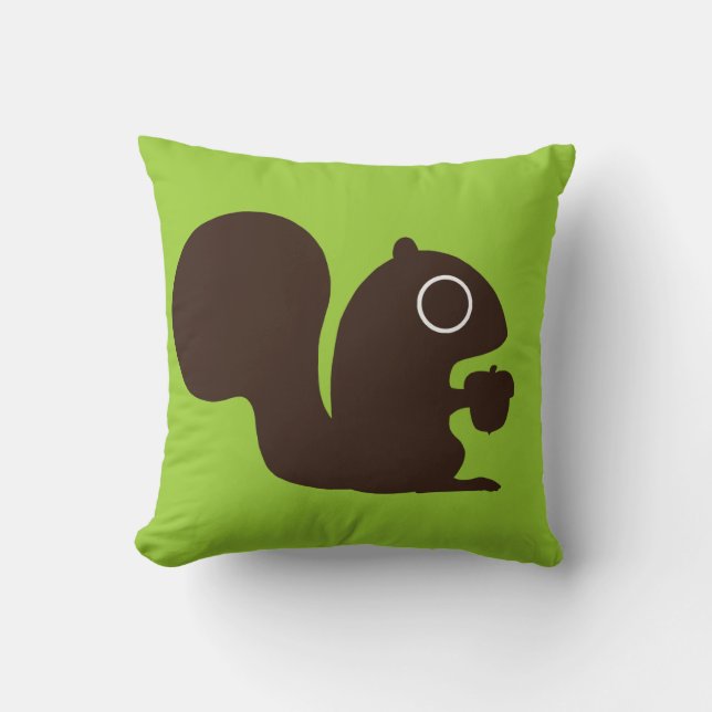 Cute Squirrel on Green (Customizable) Throw Pillow (Front)