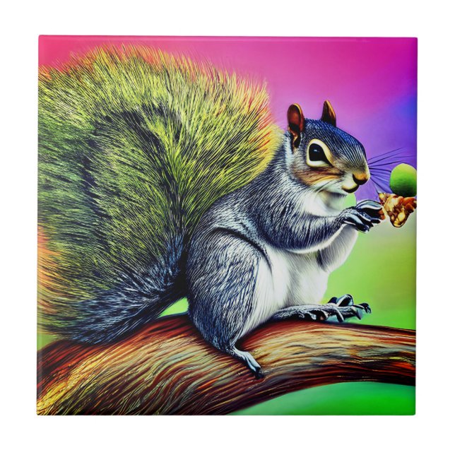 Cute Squirrel on the Branch-47563 Ceramic Tile (Front)
