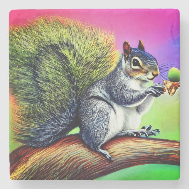 Cute Squirrel on the Branch-47563 Stone Coaster (Front)