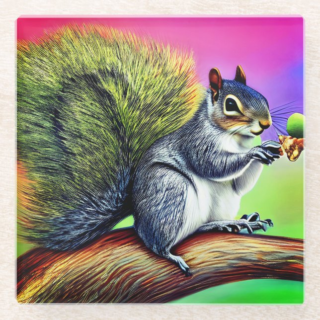 Cute Squirrel on the Branch  Glass Coaster (Front)