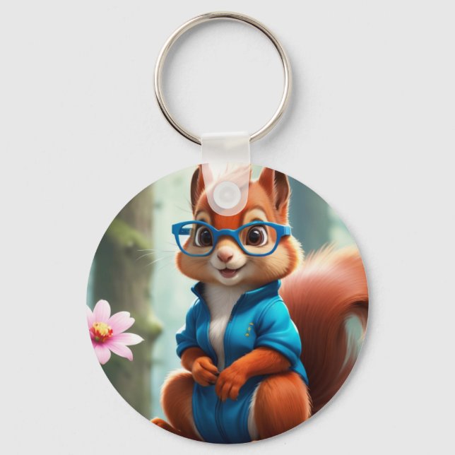 Cute Squirrel on the Branch of Tree Keychain (Front)