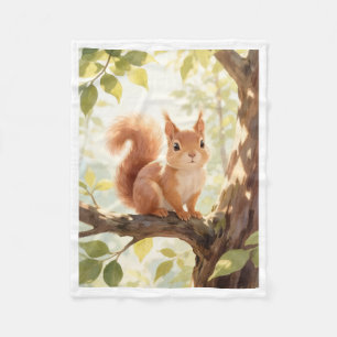 Cute Squirrel on Tree Branch Cozy Fleece Blanket