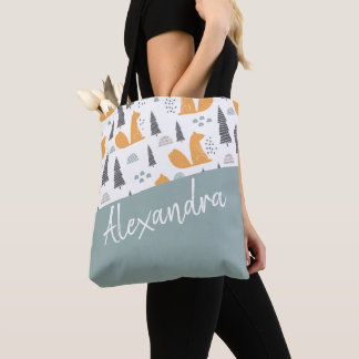 Cute Squirrel Pattern Green Personalized Tote Bag
