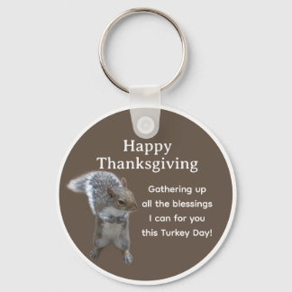Cute Squirrel Photo Happy Thanksgiving Day Keychain