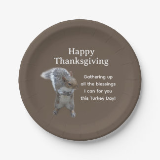 Cute Squirrel Photo Happy Thanksgiving Day Paper Plates