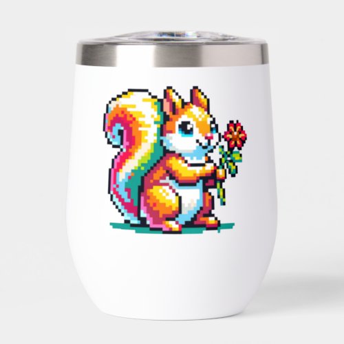 Cute Squirrel Pixel Art Thermal Wine Tumbler