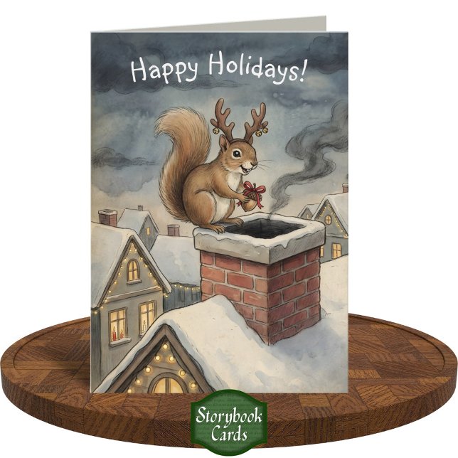 Cute Squirrel Playing Santa Drawing Christmas Card (Creator Uploaded)