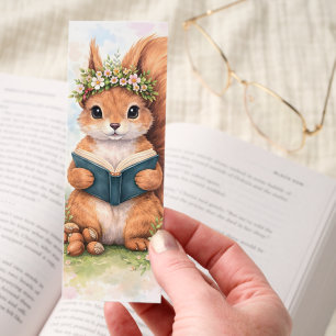 Cute Squirrel Reading a Book Watercolor Woodland Bookmarks
