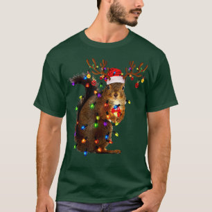 Cute Squirrel Santa Hat Christmas Lights Happy Hol T-Shirt