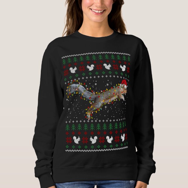 Cute Squirrel Santa's Hat Ugly Christmas Sweater (Front)