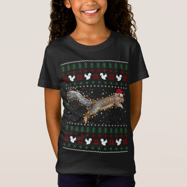 Cute Squirrel Santa's Hat Ugly Christmas Sweater (Front)