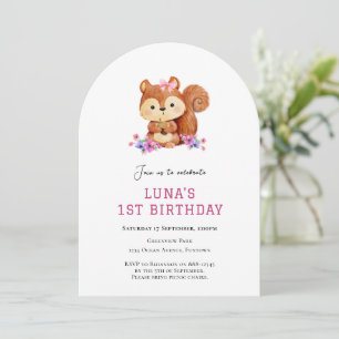 Cute Squirrel simple 1st birthday invitation