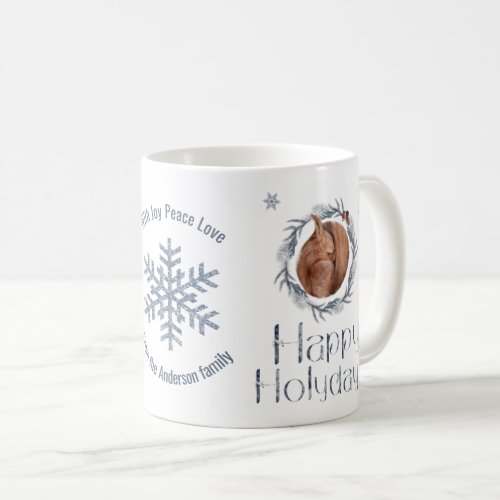 Cute Squirrel Sleeps In A Nest Happy Holidays Coffee Mug