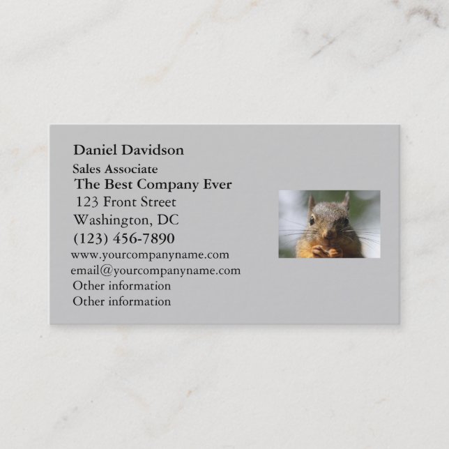 Cute Squirrel Smiling Photo Business Card (Front)