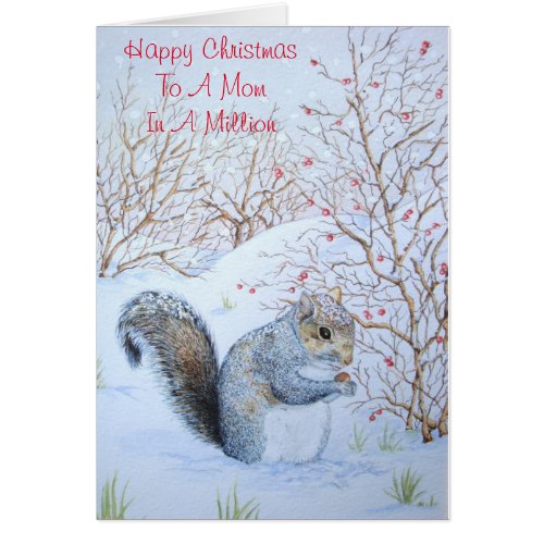 cute squirrel snowscene with verse for mom