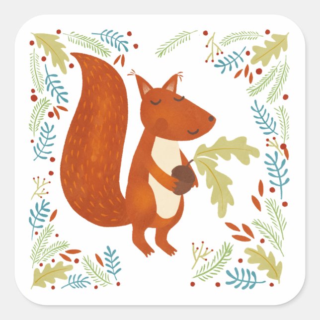 Cute Squirrel Square Sticker (Front)