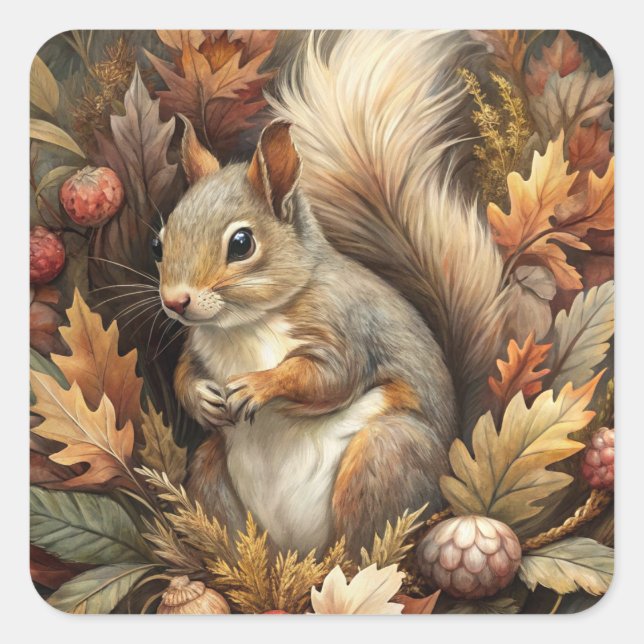 Cute Squirrel Square Sticker (Front)