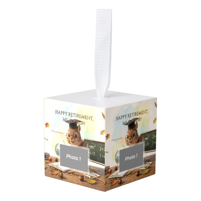 Cute Squirrel Teacher Retirement Ornament Year (Front Angled)