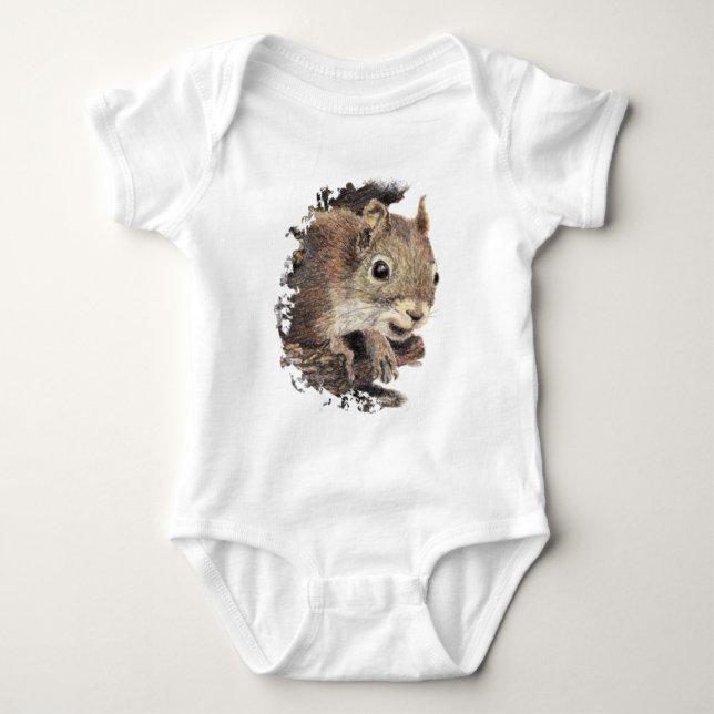 Cute Squirrel, Watercolor Animal Nature Baby Bodysuit (Front)