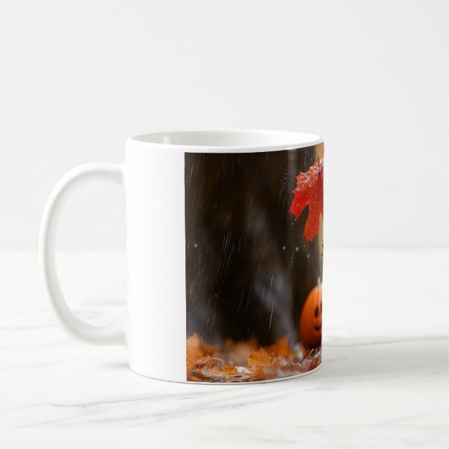 Cute Squirrel with a Leaf Umbrella - Autumn Rain Coffee Mug (Left)