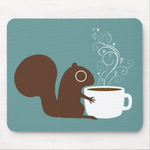Cute Squirrel with Coffee   Whimsical Animal Art Mouse Pad
