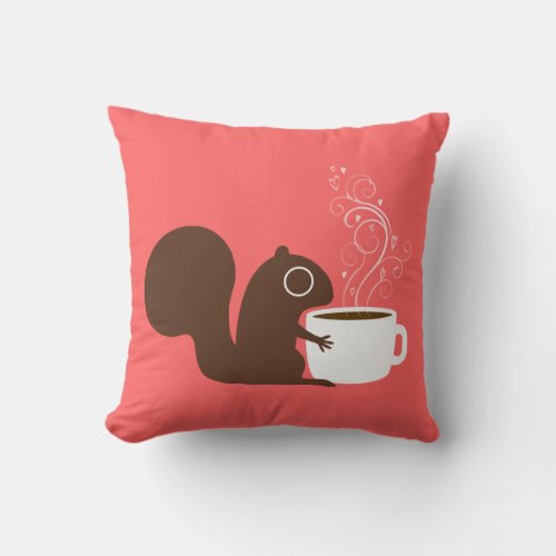 Cute Squirrel with Coffee  Whimsical Animal Art Throw Pillow