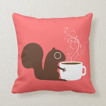 Cute Squirrel With Coffee | Whimsical Animal Art Throw Pillow by jennsdoodleworld at Zazzle