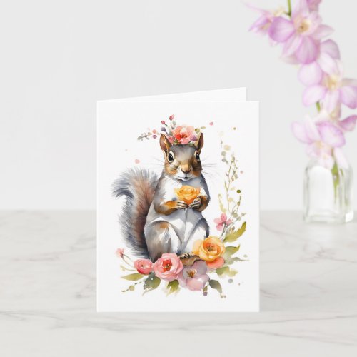 Cute Squirrel with Flowers Blank Greeting  Card