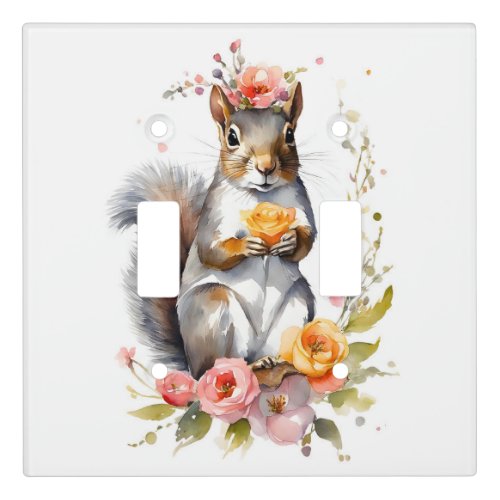 Cute Squirrel with Flowers  Light Switch Cover