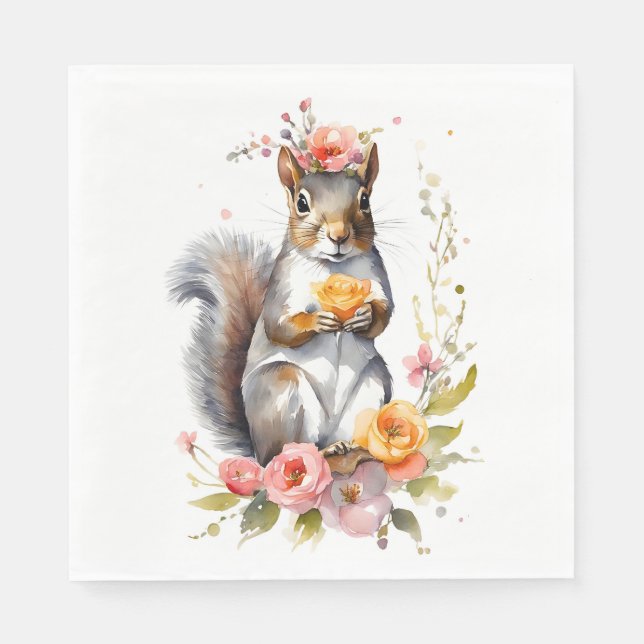 Cute Squirrel with Flowers  Napkins (Front)