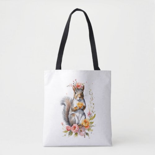 Cute Squirrel with Flowers  Tote Bag