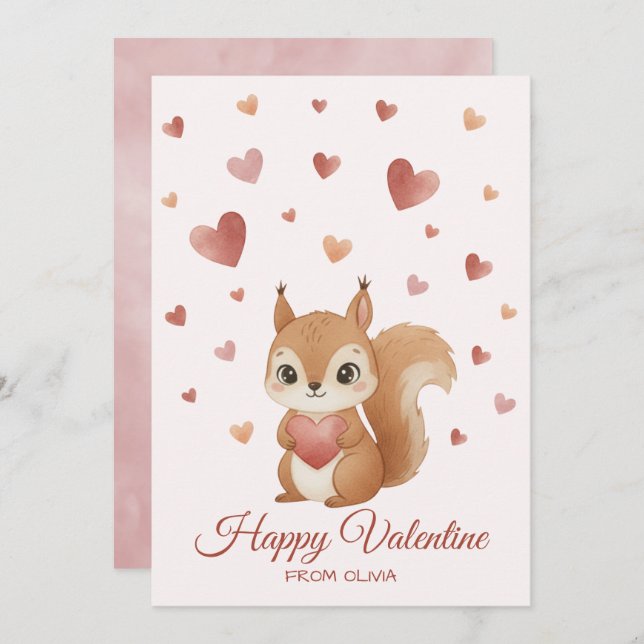 Cute Squirrel with Heart Valentine's Day Holiday Card (Front/Back)