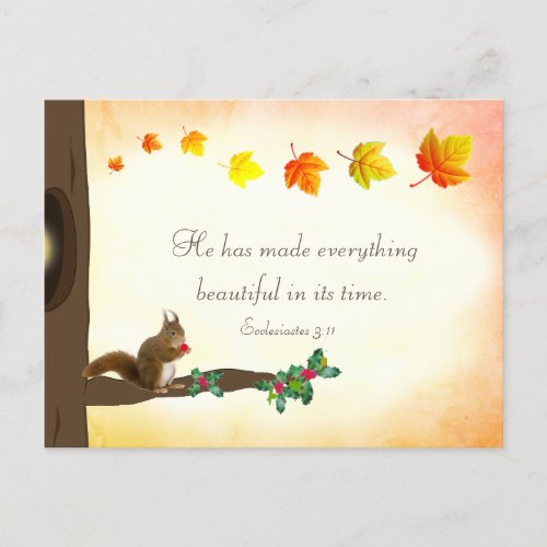 Cute Squirrel with Mistletoe and Fall Leaves Postcard