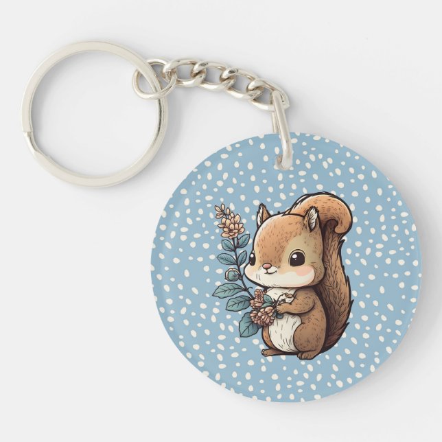 Cute Squirrel with Personalized Message Keychain (Front)