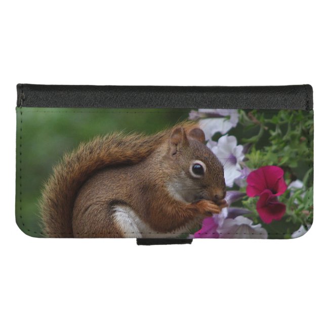 Cute Squirrel with Petunias iPhone 8/7 Wallet Case