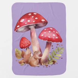 Cute Squirrel with Red Mushrooms Baby Blanket