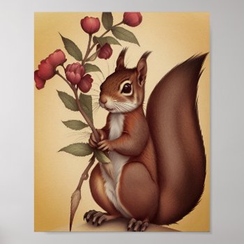 Cute Squirrel With Spring Flowers                  Poster by Vintage_Bubb at Zazzle