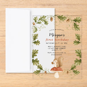 Cute Squirrel Woodland Forest Kids 1st Birthday Acrylic Enclosure Card