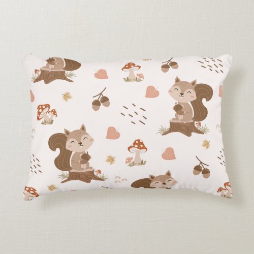 Cute Squirrel Woodland Forest Pattern Accent Pillow