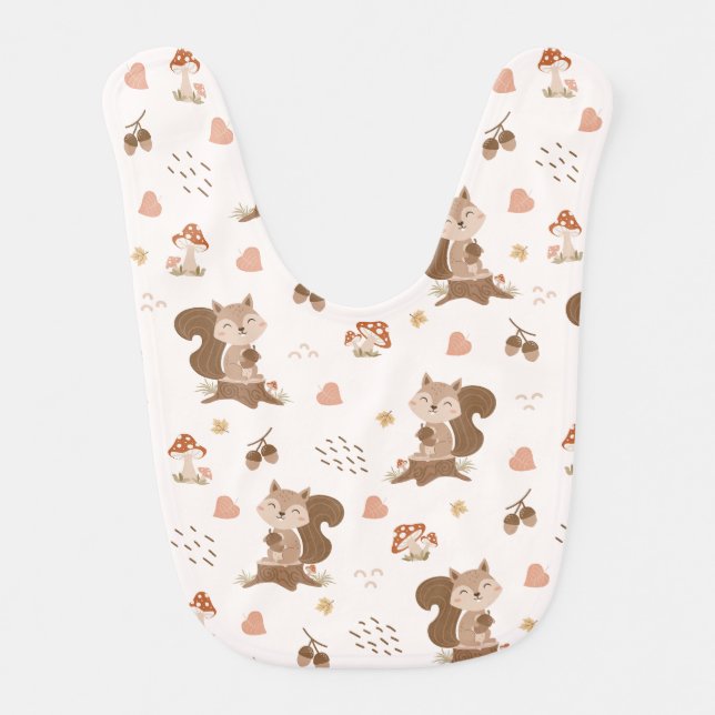 Cute Squirrel Woodland Forest Pattern Baby Bib (Front)